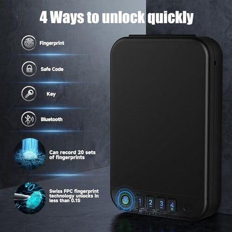 XGUNXBOX Gun Safe, Biometric gun safe for handgun, Portable Car Pistol Gun Safe Pistol with Keys Keypad and APP Control Hand Gun Lock Box, small safe for Home Bedside Car Wild camping XGUNXBOX