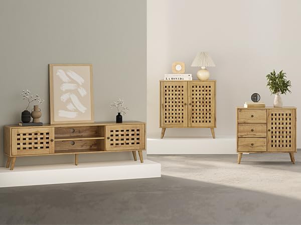 RoyalCraft 63'' TV Stand with Storage, Wood TV Entertainment Center for 65 inch TV, Mid Century Modern TV Entertainment Center with Storage, TV Consoles Cabinets for Living Room RoyalCraft