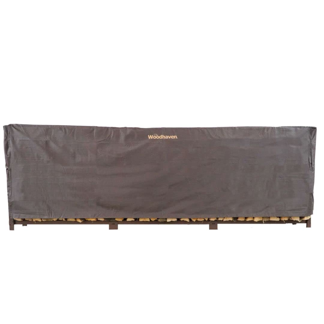 Woodhaven 12 Foot Waterproof Full Cover - Covers 3/4 Cord Outdoor Firewood Rack - Reinforced Vinyl With Velcro Straps - Keeps Logs Dry (Brown) Woodhaven