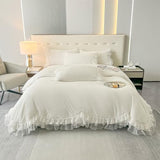 MOOWOO Chic Ruffle Lace Polyester Duvet Cover Set -Girl White Bedding-2 Piece Twin Duvet Cover with Zipper Closure -Ultra Soft and Light Weight (White,Twin) MOOWOO