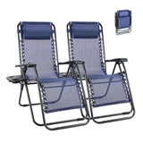 NEWBULIG Zero Gravity Chair Set of 2, Lounge Chair Folding Portable Adjustable Camping Reclining Chairs with Adjustable Pollow, Mesh Back, Cup Holder Trays Lawn Patio Chair for Pool Beach - Blue