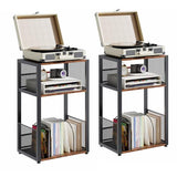 DUMOS 3 Tier Side Table, 2 Pack Record Player Stand with Storage Up to 100 Albums,Turntable Stand for Vinyl,Brown Records Shelf for Living Room Bedroom Brown DUMOS