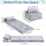 Foldable Floor Mattress with Pillow for Kids, Glow in The Dark Grey Star Toddler Washable Folding Floor Nap Mat for Daycare, Child Trifold Futon Sofa Bed with Storage Bag for Playroom Girls and Boys Givjoy