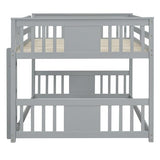 LZ LEISURE ZONE Full Over Full Bunk Bed, Wood Full Bunk Bed with Ladder, No Box Spring Needed, Gray LZ LEISURE ZONE