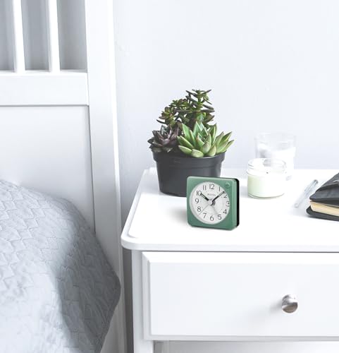 Bulova Clocks B1874, Ultra Small Travel Alarm with Snooze and Light, No Ticking, Verde,Green Bulova