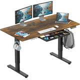 SHW 55 x 28 Inches Electric Height Adjustable Standing Desk with Drawer and Memory Preset, Rustic Brown SHW