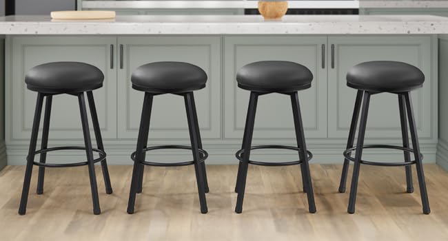 BOSHIRO Black Bar Stools Set of 2 - Rustic Wood & Metal Swivel Barstools with Curved Backrest, 360° Rotation, Adjustable Height Dining Chair for Living Room, Kitchen, Bar BOSHIRO