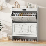 VFF Deodorizing Storage 2 Flip Drawers, LED Touchscreen Freestanding Organizer with Wooden Leg, Narrow Shoe Rack Cabinet for Hallway, Bedroom and Entryway, 31.5 x 9.5 x 41.57 inches, Rustic White VFF