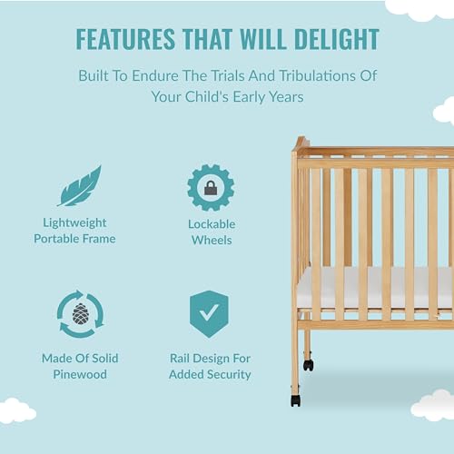 Dream On Me 2-In-1 Lightweight Folding Portable Stationary Side Crib In Natural, Greenguard Gold Certified, Baby Crib To Playpen, Folds Flat For Dream On Me