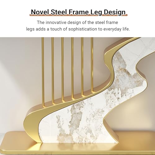 Half Moon Contemporary Console Table Slate Tabletop Black/Gold Luxury EntrywaySofa Table Long Narrow with Two Storage Drawers Creative Carbon Steel Base Decorative(Gold A,140cm/55.1IN) YITAYMLI