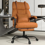 Ergonomic Office Chair with Footrest, 400lbs High Back Executive Home Office Computer Chair with Unique Ear-Shape Headrest for Neck Support,Brown Leather Office Chairs for Home Office Work Hihady