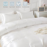 HOdo Home Satin Duvet Cover Queen Size, 3PCS Silk Like Comforter Cover, Ultra Soft and Breathable Bedding Set with Zipper Closure & Corner Ties（White） HOdo Home