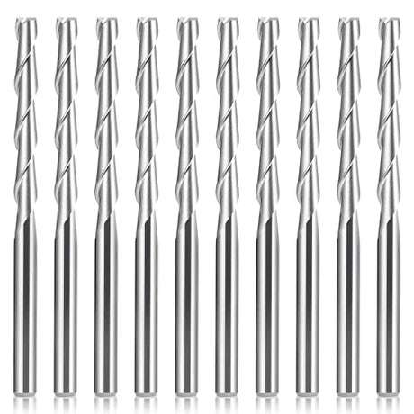 HQMaster CNC Router Bits 1/8" Shank CNC Bit End Mill Flat Nose Carbide Endmill Two Flute Spiral Upcut Milling Cutter Tool Set for Wood PVC MDF Hardwood 10Pcs (3.175mm, Total Length: 50mm) HQMaster