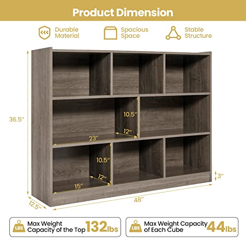 Tangkula Modern 8-Cube Bookcase in French Oak Grey - Versatile 3-Tier Open Storage Shelf - WoodArtSupply