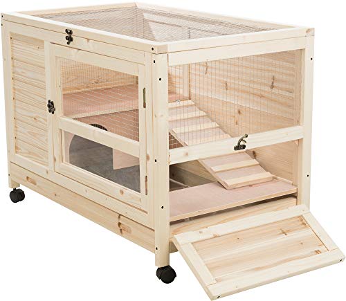 TRIXIE Natura X-Small Indoor Rabbit Hutch, Pet House for Rabbits and Guinea Pigs, Bunny Cage on Wheels, Pull Out Tray - WoodArtSupply