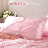 Heywaller 5-Piece Pinch Pleat Duvet Cover Set, Pintuck Duvet Cover Full Size with Zipper, Light Pink Satin Duvet Cover Shabby Chic Bedding (2 Pillow Shams + 2 Pillowcases), No Comforter Heywaller