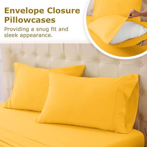 Homilay Queen Size Bed Sheet Set - 4 Piece Soft Microfiber Sheets with Deep Pockets, Cooling Technology, and Wrinkle-Free Pillowcase. Hotel-Quality, Durable Bedding, Spectra Yellow Homilay