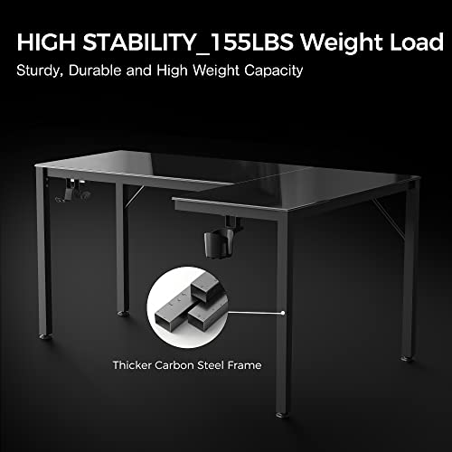 EUREKA ERGONOMIC RGB LED Lights 60 Inch L Shaped Reversible Black Glass Gaming Desk Home Office Computer Table GTG L60 EUREKA ERGONOMIC