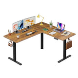 DEVAISE L Shaped Standing Desk Adjustable Height, Dual Motor Electric Corner Standing Desk, 63x55 inch Sit Stand up Home Office Desk with Splice Board, Rustic Brown DEVAISE