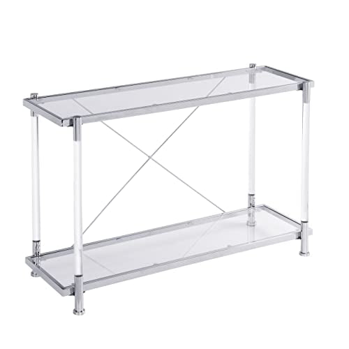 WAQINBR Silver Narrow Console Table Sofa Table for Living Room, Entryway Table with Storage, Acrylic Sofa Table Narrow Long with Tempered Glass Top, 43.3" W Rectangular Glass Table… WAQINBR