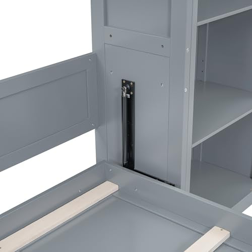 Ball & Cast Murphy Bed Queen Size with Five-Layer Cabinet,Solid Wood Storage Hidden Wall Bedframe,W/Folding Designed,Space-Saving,for Home Office,Study,Guest Room,Gray Ball & Cast