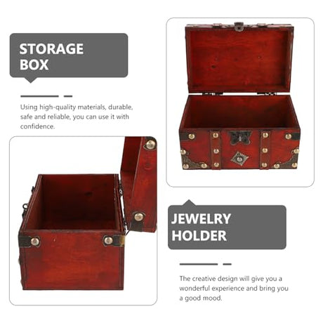 Wooden Vintage Treasure Chest Trinket Box, Decorative Wooden Storage Box Storage Trunk Handmade Pirate Treasure Chest with Lock Homoyoyo
