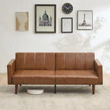 Garvee Modern Futon Sofa Bed, Convertible 75" Sleeper with Adjustable Backrest & Side Pockets, Mid-Century Brown PU Leather Garvee