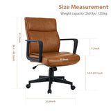 Artswish Leather Office Chair Brown Desk Chair with Wheels Arms, Mid Back Leather Executive Computer Chair Mid Century Chairs for Home Office Artswish