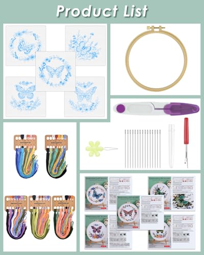 ERKOON 5 Sets Embroidery Kit for Beginners (Butterfly and Flower) ERKOON