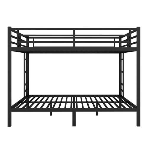 Bellemave Metal Bunk Bed Queen Over Queen with Ladder ＆ Full-Length Guardrails, Heavy Duty Bunk Bed Frame with Sturdy Slats, Queen Over Queen Bunk Beds, Noise Free, No Box Spring Needed, Black Bellemave