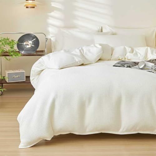 DCSKY Cotton Duvet Cover Twin,100% Cotton Waffle Weave White Duvet Covers Twin Size,Luxury Textured & Breathable 2pcs with 1 Pillow Shams for All Season 68x90 Inches DCSKY