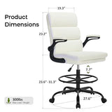 Drafting Chair Tall Office Chair with Padded Flip-up Armrests Executive Ergonomic Computer Standing Desk Chair with Comfortable Leather Backrest and Adjustable Footrest Ring (White) amseatec