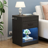 Auromie Nightstand with Charging Station and LED Lights, Concealment Furniture with RFID Lock Cabinet and Power Outlets, Bedside Table with Hidden Compartment for Valuables Storage, Black Auromie