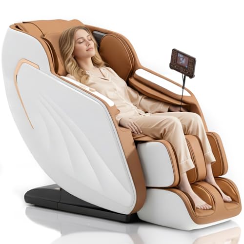 Msutree 3D Massage Chair Full Body, Zero Gravity SL-Track Shiatsu Massage Recliner Chair with Heat, AI Voice Control, Foot Rollers, Airbags, Auto Modes, Smart Screen Controller, White Msutree