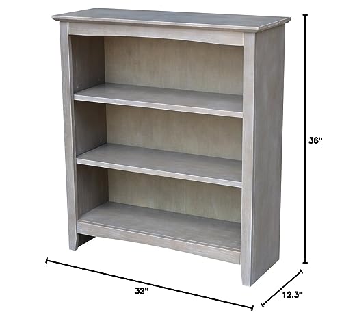 IC International Concepts, Shaker Solid Wood Bookcase, 2 Adjustable Shelves, Solid Real Wood, Sturdy Parawood, Spacious Dimensions 36"H x 28.85"W x 9.84"D, 40 LBS/ Shelf Capacity, Washed Gray Taupe IC INTERNATIONAL CONCEPTS