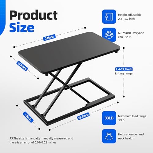 Hoodutric Standing Desk Converter Height Adjustable, Sit to Stand up Desk Riser Computer Workstation use in Laptop and Single Monitor Ergonomic Desktop Workstation for Home Office - Black Hoodutric