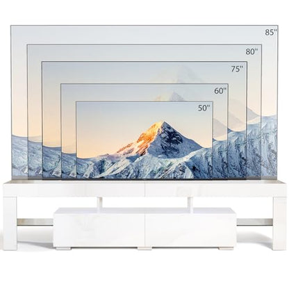 VINGLI LED TV Stand, 71'' Modern Entertainment Center with LED Lights and Storage for 65/70/75/85 Inch TV (White, 71'' x 14'' x 18'')