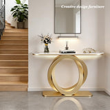 WOOOFA Marble Console Table, 39.4'' Modern Entryway Table with Sensor LED Light, Luxurious and Highly Decorative, Long Sofa Table for Living Room, Entrance, Hallway, White and Gold WOOOFA