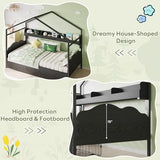 LIKIMIO Twin Bed Frame with 2 Storage Drawers, DIY House Bed with Bookshelf & Curved Headboard & Footboard, Twin Corner Bed Frames for Bedroom, No Box Spring Needed, Black LIKIMIO