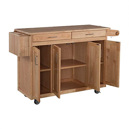 Homestyles General Line Kitchen Mobile Cart with Drop Leaf Breakfast Bar, 54 Inches Wide, Natural Hardwood