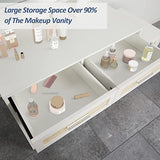 Maupvit Rattan Vanity Desk with Mirror and Lights, Boho Makeup Vanity Table Set with Nightstand, 5 Drawers & 10 Bulbs, Metal Silver Handle, 3 Open Shelves, Dressing Table with Cushioned Stool (White) Maupvit