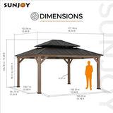 Sunjoy 13 x 15 ft. Wood Gazebo, Outdoor Patio Steel Hardtop Gazebo, Cedar Framed Wooden Gazebo with 2-Tier Metal Roof, Suitable for Patios, Lawn and Backyard, Dark Brown Roof + Dark Wood Frame Sunjoy