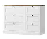 HOSTACK 6 Drawer Dresser, White Dresser for Bedroom, Wood Chest of Drawers, Wide Double Dresser, Modern Farmhouse Drawer Chest for Living Room, Hallway, Entryway, White/Rustic Brown HOSTACK
