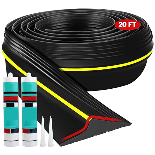 20Ft Universal Garage Door Bottom Threshold Seal Strip with 2 A-dhesives, Weatherproof Rubber DIY Weather Stripping Replacement, Black PETOX