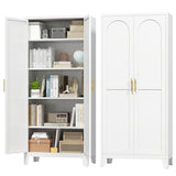 Zevemomo 71'' Tall Metal Pantry Cabinet with 2 Doors, Freestanding Kitchen Storage Cabinet with 4 Adjustable Shelves, Steel Cupboard for Kitchen, Pantry, Dining Room, Living Room, Bathroom, White Zevemomo