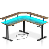 Rolanstar Standing Desk L Shaped with LED Light and Power Outlet, Electric Height Adjustable Computer Office Desk Sit Stand Up with Monitor Stand, Rustic Brown Rolanstar