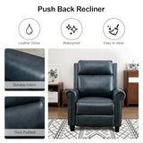 CANMOV Leather Recliner Chair, Classic and Traditional Push Back Recliner Chair with Comfortable Arms and Back for Living Room Bedroom Adjustable Single Sofa, Navy Blue