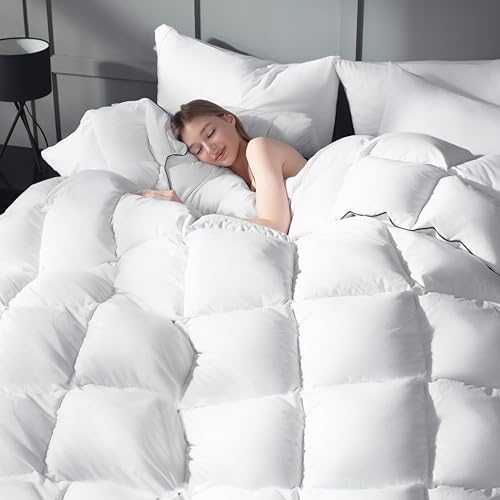 Ubauba Goose Feather Down Fiber Comforter Twin Size - Extra Fluffy 100% Cotton White Duvet Insert, High Fill Power, All-Season Medium Warmth, Hotel Luxury Bedding, 68 x 90 Inches Ubauba