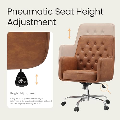 COLAMY Verso Home Desk Chair with Armrest, Leather Swivel Office Chair Adjustment Height with Wheels,Comfortable Padded Seat, Brown COLAMY