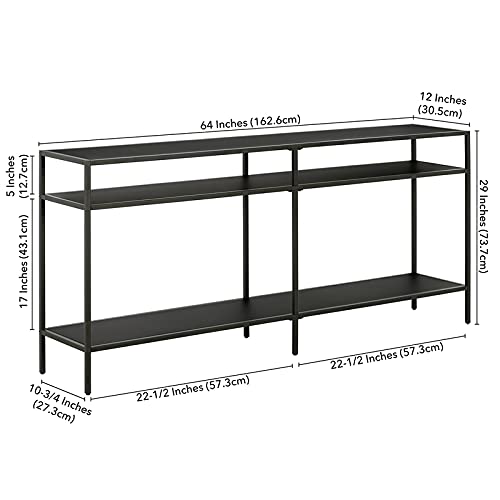 Henn&Hart 64" Wide Rectangular Console Table with Metal Shelves in Blackened Bronze, Entryway Table, Accent Table for Living Room, Hallway Henn&Hart